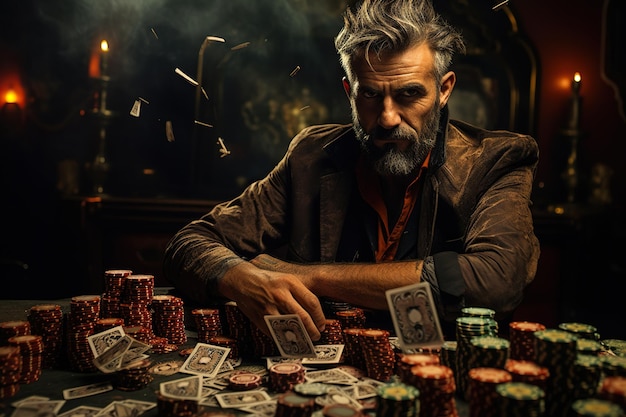 A man plays poker