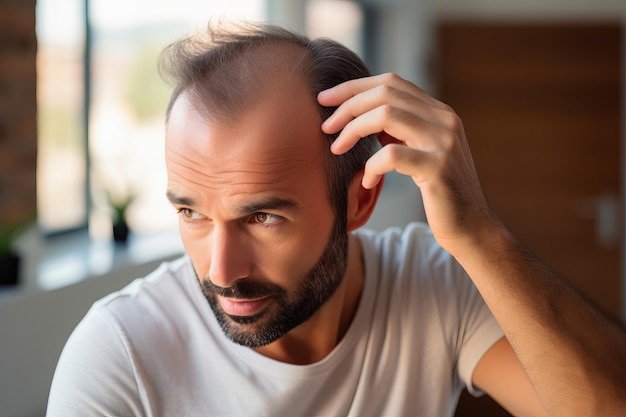 Man point hair transplant care Balding treatment Generate Ai