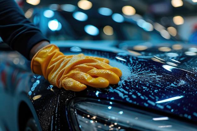 Photo the man polishes the automobile generative ai