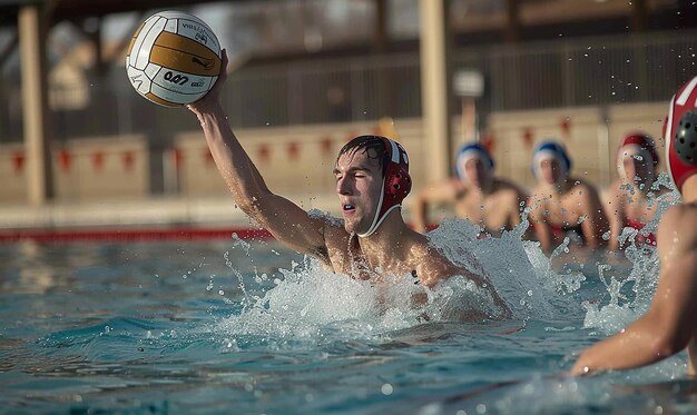 a man in a pool with the ball in the water