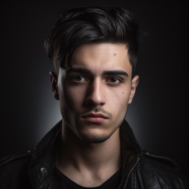 Man portrait black hair sharp face