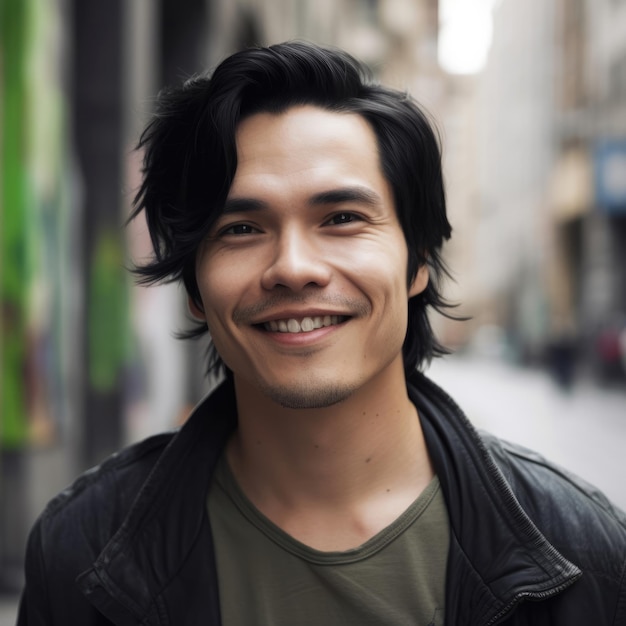 Man portrait black hair sharp face