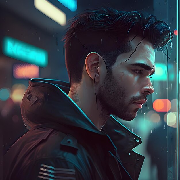 Man portrait in cyberpunk style