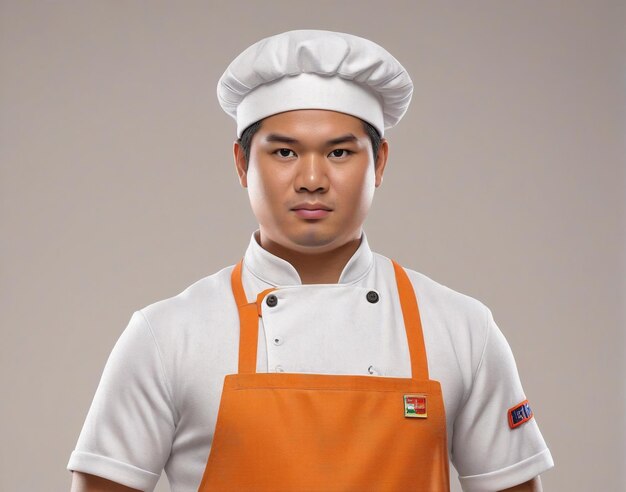 man portrait manly face headshot a man in an orange apron and chef hat