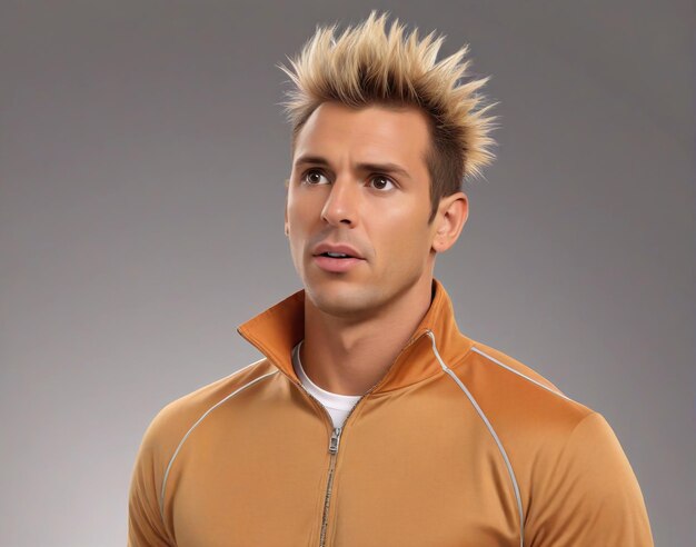 Photo man portrait manly face headshot a man with blonde hair and a brown jacket