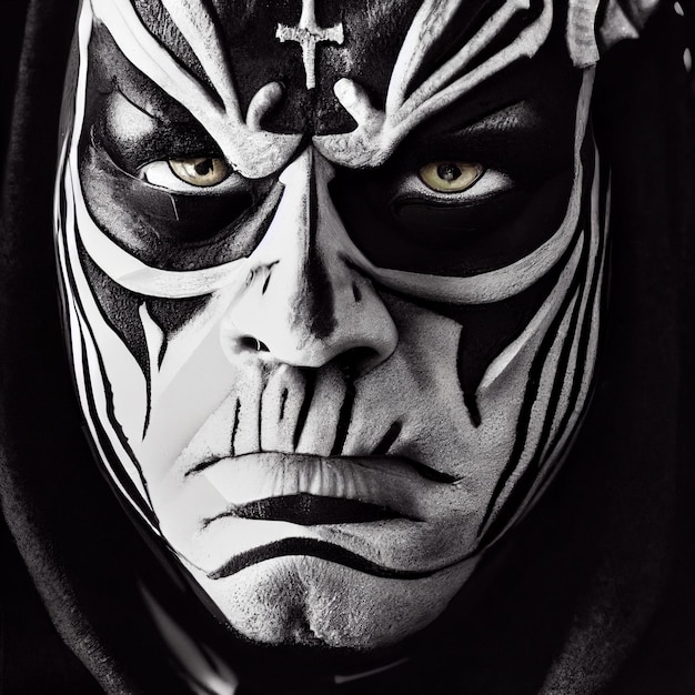 Man portrait with black metal face paint
