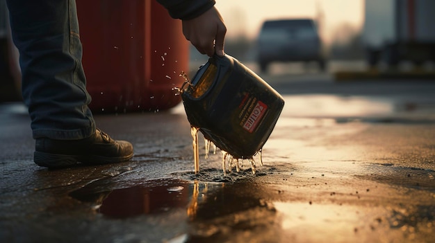 a man pouring water into a bucket of liquid