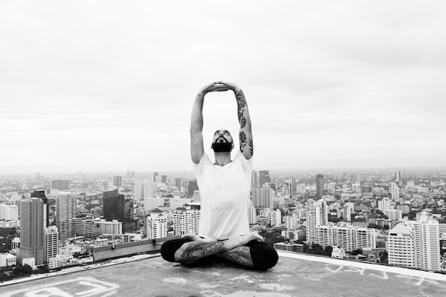 Man Practice Yoga Rooftop Concept