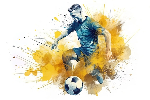 Man practicing soccer portrait of professional soccer player Watercolor painting