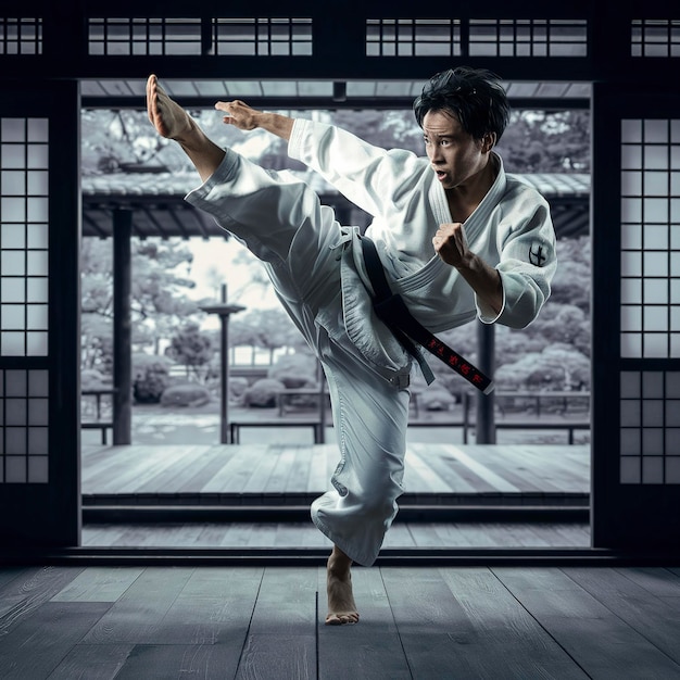 Man Practises Martial Arts Background