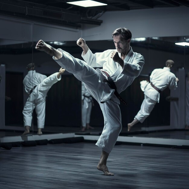 Man Practises Martial Arts Background