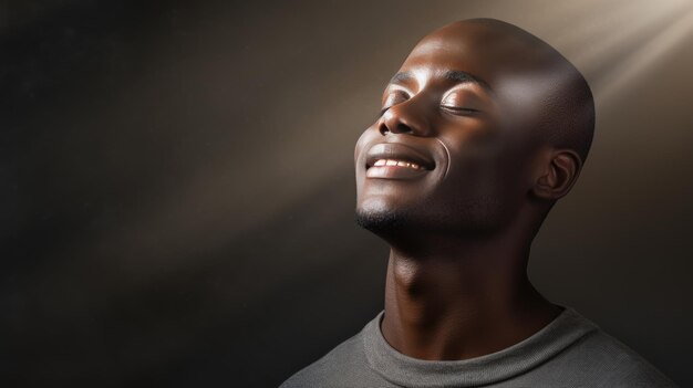 Man during prayer on black background