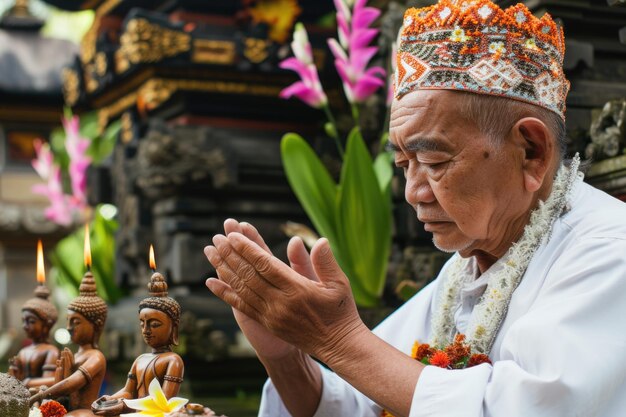 Photo man praying during nyepi day in bali