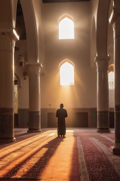 A Man praying in mosque