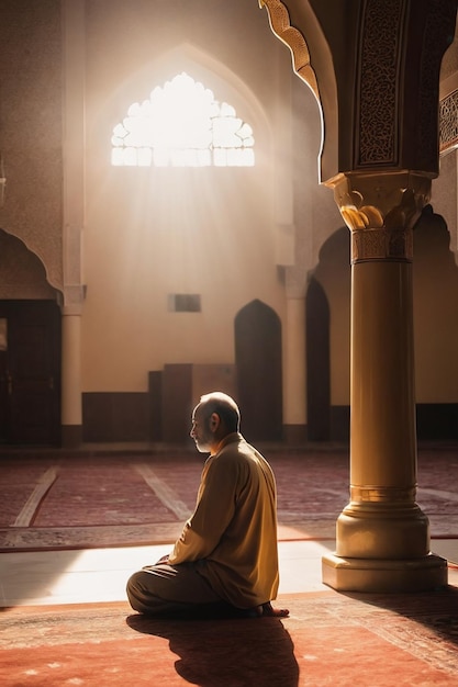 A Man praying in mosque