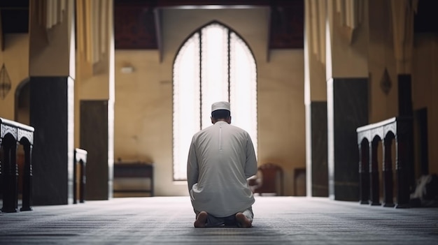 A man prays in a mosque in the muslim quarter.