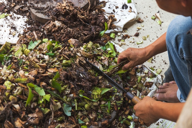 Man preparing compost