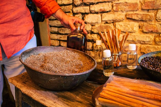 Man preparing food on table