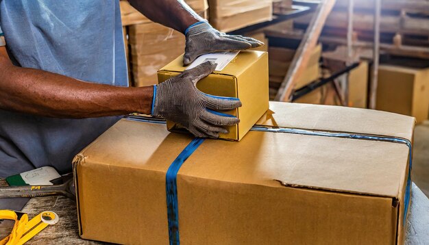 man preparing a parcel for delivery at online selling business office ecommerce drop shipping