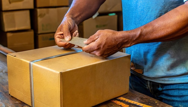 man preparing a parcel for delivery at online selling business office ecommerce drop shipping