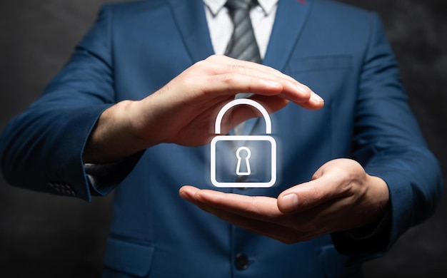 a man presses a lock on a virtual screen