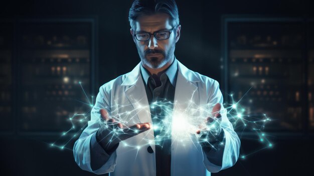 写真 医学研究者イノベーションとデジタルヘルスケア仮想インターフェースでのネットワーク接続 - 医学科学とバイオテクノロジー