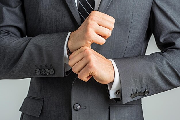 man putting on his cufflinks