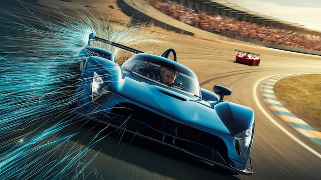 レースカーに乗った男性がトラックを運転している
