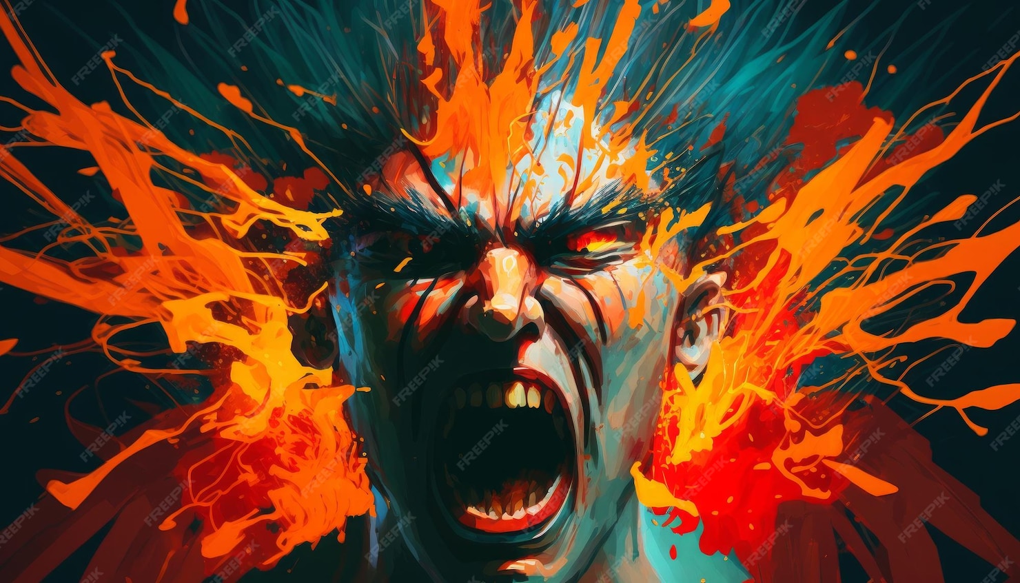 Premium Photo A man rage anger fuming abstract art image generative ai