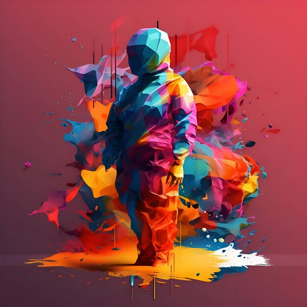 Man in raincoat standing on colorful abstract background Vector illustration