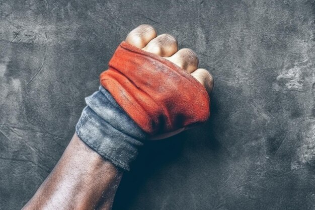 Foto un uomo ha alzato le mani mostrando i pugni simbolo di solidarietà e sostiene un saluto per esprimere la forza dell'unità