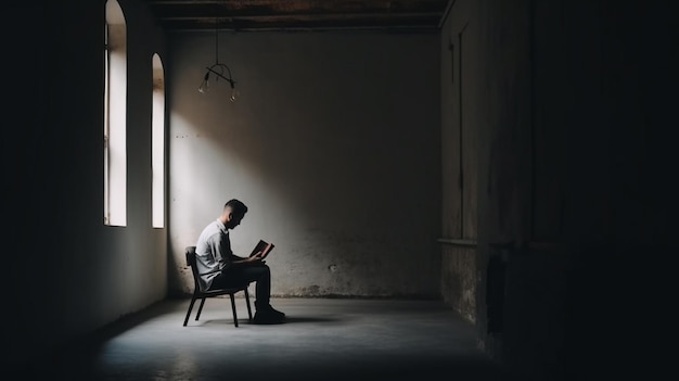 Man reading Book front view