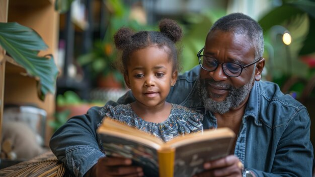 Man Reading Book to Little Girl