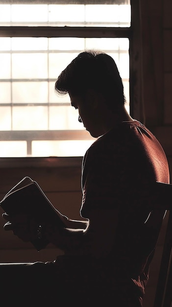 Man reading the book in the room