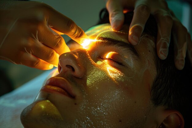 Man Receiving Laser Treatment on Face Man Receiving Laser Treatment on Face