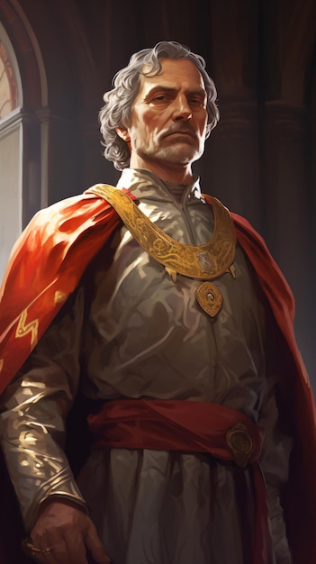 Photo a man in a red cape and gold dress