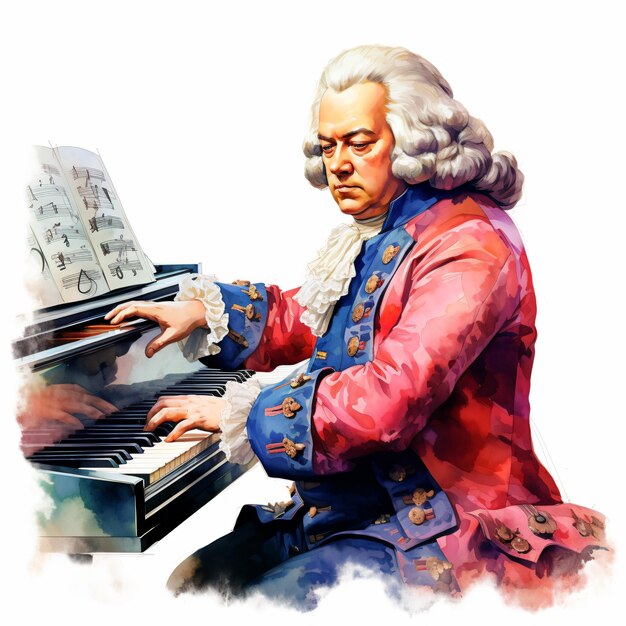 a man in a red coat playing a piano