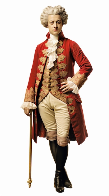 a man in a red coat and white shirt