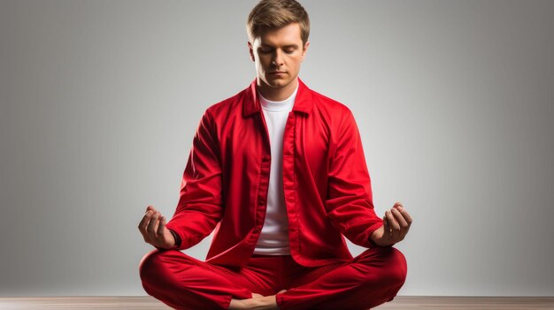 Man in Red Jacket Doing Yoga