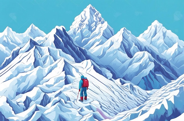 a man in a red jacket stands on a mountain top.