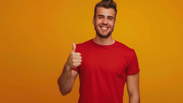 Man in Red Shirt Giving Thumbs Up