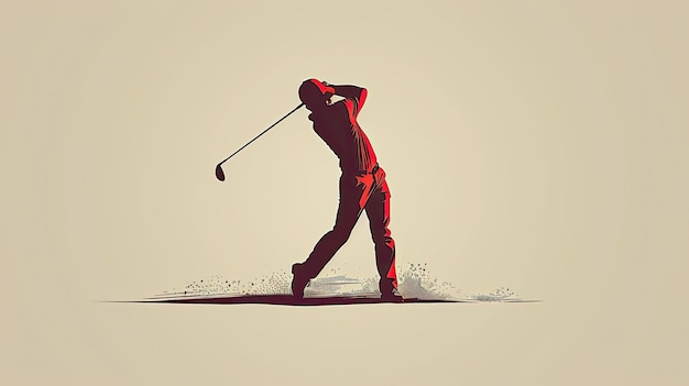 빨간 셔츠를 입은 남자가 골프 클럽을 흔들고 있다