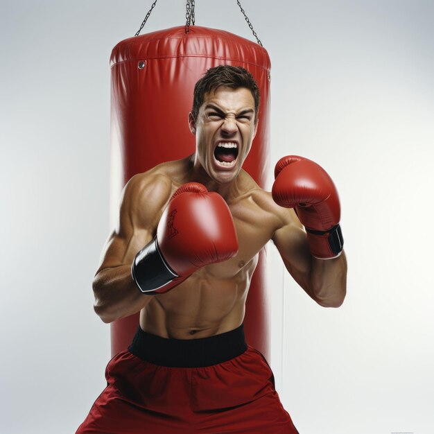 Man in Red Shorts With Boxing Bag