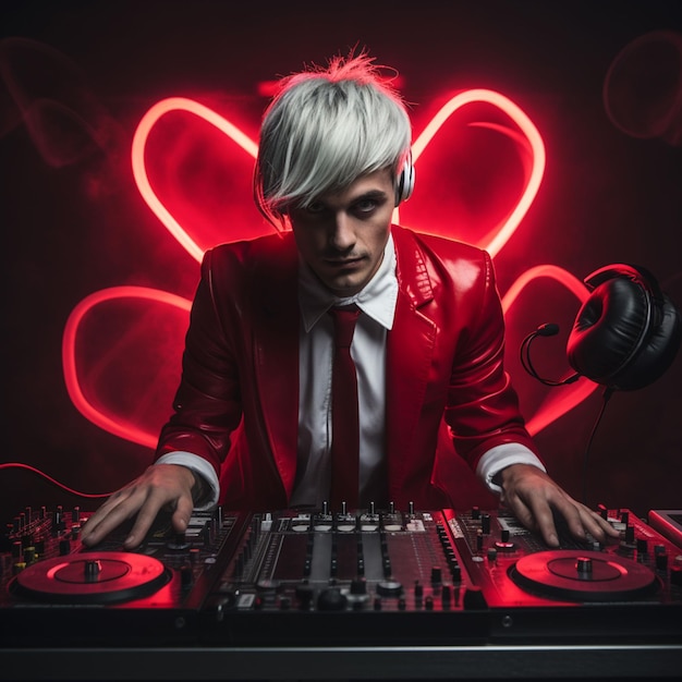 Photo a man in a red suit is playing a dj