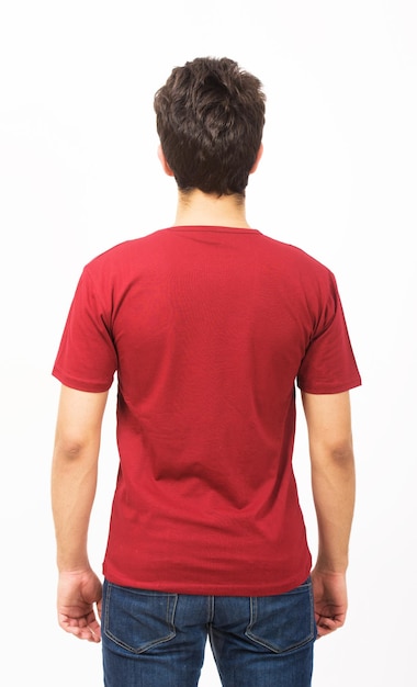 Man in red tshirt back view