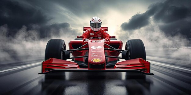 a man in a red uniform is pushing a racing car in the style of fine art photography