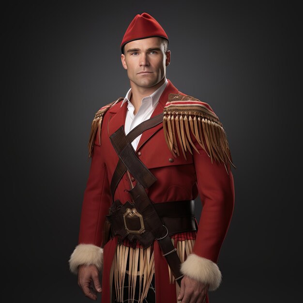 Photo a man in a red uniform with a sword in his hand