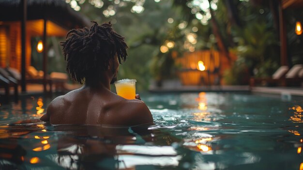 Man Relaxing in Pool With Drink