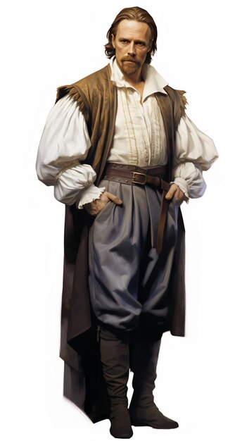 Photo a man in a renaissance costume standing with his hands on his hips