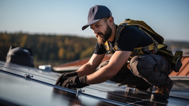 Man Repairing Roof of House